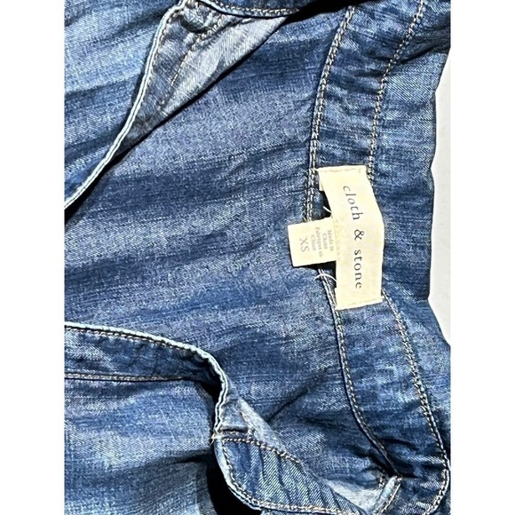 Anthropologie Cloth & Stone Women’s Classic Denim Shirt Dress Fringe Hem XS soft - Picture 3 of 8